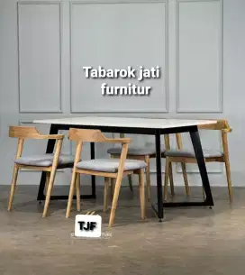 Meja makan marmer kursi 4 modern, bahan kayu jati tua