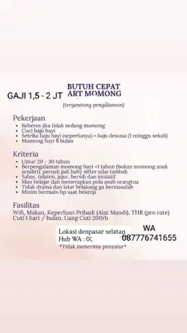 Dicari ART momong