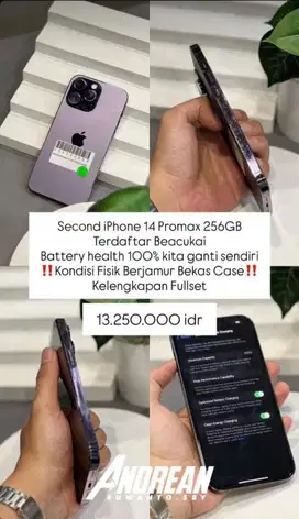 Second Iphone 14 Promax 256 gb beacukai