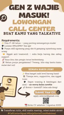 Lowongan Call Center Officer – Suaramu, Senjatamu!