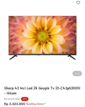 Sharp 43 Inc Led 2k Google  Tv 2T cp3gh3000i - Hitam