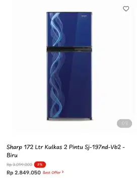 Sharp 172 Ltr Kulkas 2 pintu Sj - 197 Nd-Vb2 - Biru