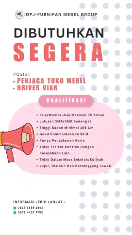 Dibutuhkan lowongan kerja SPB/spg