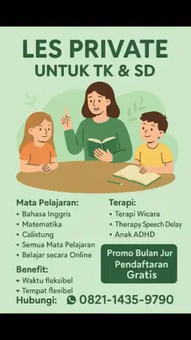 Dibutuhkan Guru wanita les private