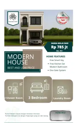 Dijual rumah 2 lantai cluster Fortune park
