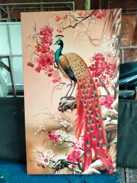 Dijual lukisan kanvas burung merak 80x140 cm
