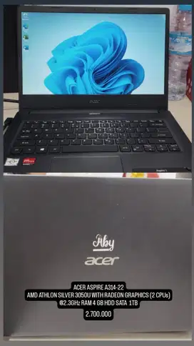 Laptop Acer Aspire A314-22 AMD Athlon Silver 3050U RAM 4GB HDD 1TB Mur