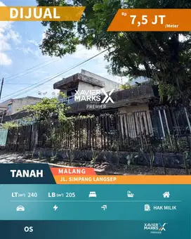 Dijual Tanah Bonus Rumah Dekat Unmer di Jl Simpang Langsep Malang
