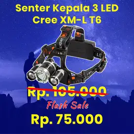 Flash Sale - Senter Kepala 3 Led Cree XM-L T6