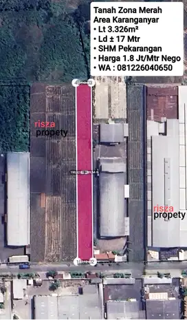 Jual Tanah Zona Merah Area Pabrik Dan Gudang Karanganyar, Dekat Solo