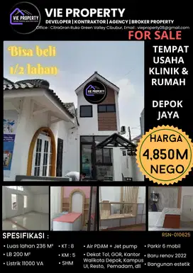 HARGA DIBAWAH PASAR  DIJUAL BANGUNAN KLINik masiih aktif di Depok Jaya