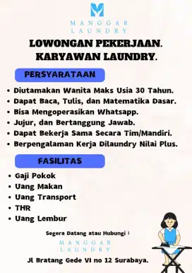 Lowongan kerja bagian proses pencucian pakaian