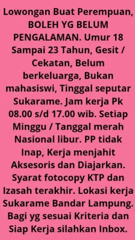 Lowongan Kerja Wanita