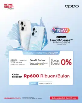 Pre order reno 14series  promo cicilan mulai dari 0% bebas angsuran 2×