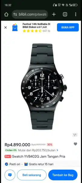 Dijual cepat jam tangan model swact ori