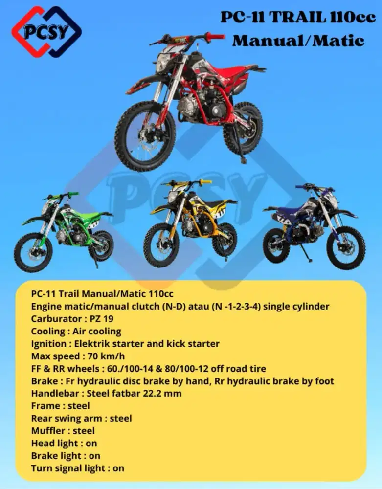 Trail 110Cc Tersedia Matic dan manual berkualitas lengkap lampu