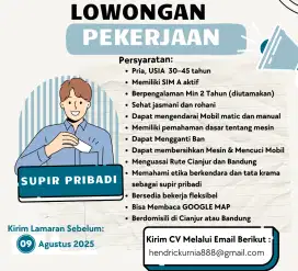 Lowker Supir Pribadi -- Cianjur / Bandung