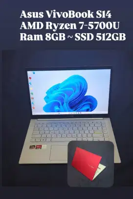 Asus VivoBook S14 AMD Ryzen 7-5700U Ram 8GB Upto 32GB ~ SSD 512GB