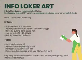 Dicari ART untuk Daerah Karawang, Jawa Barat