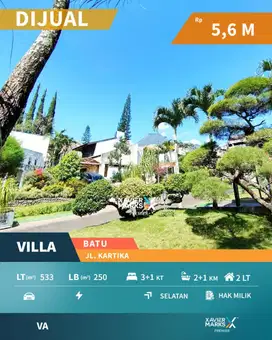 Villa Premium Taman Luas Asri di Jl Kartika Kota Batu Dekat Wisata
