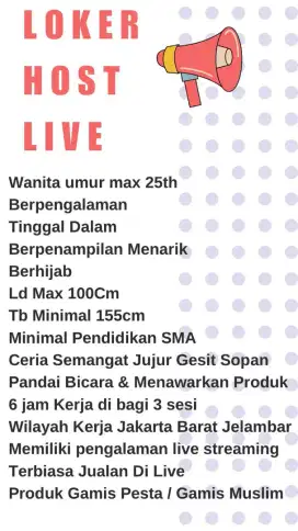 DICARI HOST LIVE PENGALAMAN