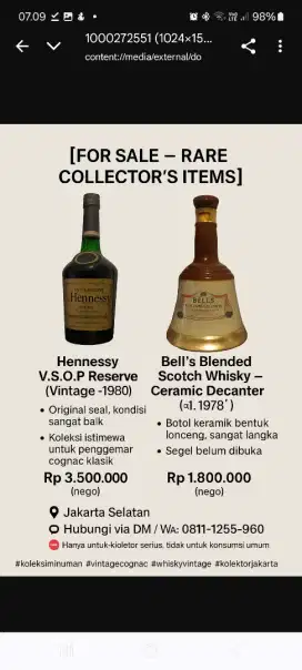 Dijual Koleksi botol keramik langka dan botol segel original Era 80an