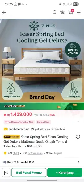 Kasur Spring Bed Zinus Cooling Gel Deluxe 160x200
