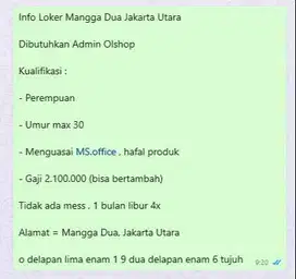 lowongan kerja admin return olshop
