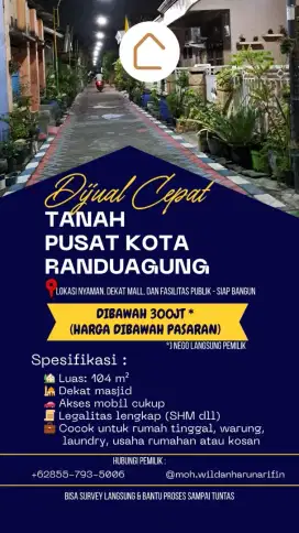 DIJUAL CEPAT TANAH PUSAT KOTA (RANDUAGUNG GRESIK)