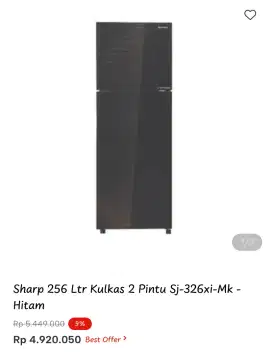 Sharp 256 Ltr Kulkas 2 Pintu Sj-326xi-Mk- Hitam