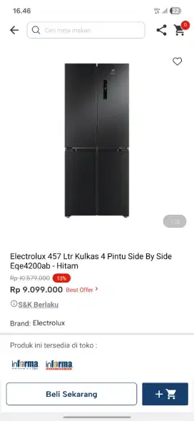 Ready stok kulkas electrolux 4 pintu