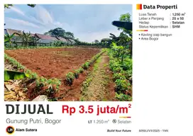 Dijual Tanah SHM Area Berkembang Murah Di Gunung Putri Bogor