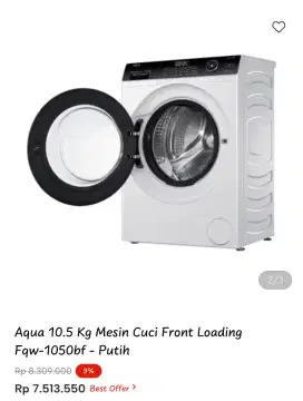 Aqua 10.5 Kg Mesin Cuci Front Loading Fqw - 1050bf- Putih