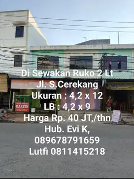 Disewakan Ruko 1 1/2 lt Jl. S. Cerekang Makassar