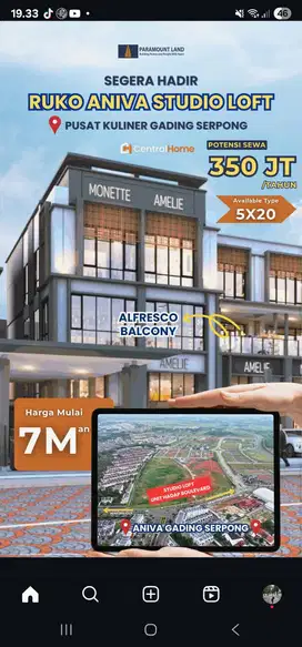 Studio Loft Aniva Extention 6man lokasi emas di gading serpong