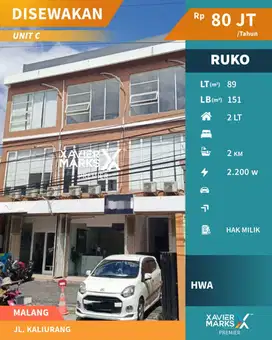 Disewakan Ruko 2 Lantai Semi Furnish di Jl Kaliurang Malang