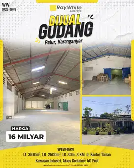 Dijual Gudang Modern dengan Akses Kontainer di Palur, Karanganyar