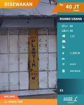 Disewakan Murah Ruang Usaha Super Strategis di Jalan Ahmad Yani Malang
