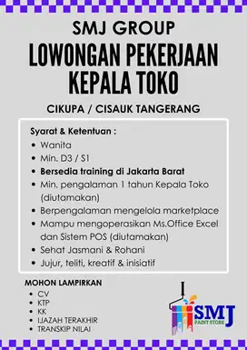 LOKER KEPALA TOKO TANGERANG