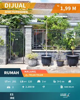 Dijual Rumah Cantik di Teluk Teluk Blimbing Kota Malang Dekat Arjosari