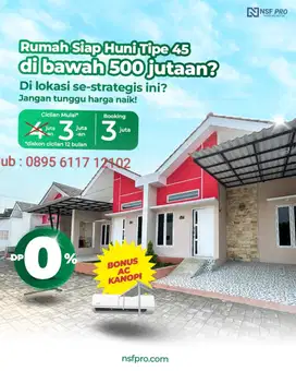 Rumah cantik subsidi cicilan 12bln x 1jt