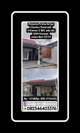 Pesona Prima Griya 2 Unit Cluster Emerald  4 Kamar 2 WC, AC,Kanopi