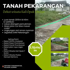 2 BIDANG TANAH PEKARANGAN DEKAT WISATA KALI OPAK 7 BULAN LUAS 2015M