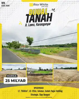 Tanah Siap Bangun di Jl. Lawu (Solo-Tawangmangu), Karangpandan