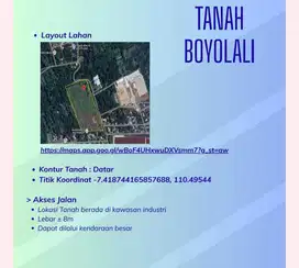 Dijual Tanah Luas SHGB Boyolali, Jawa Tengah