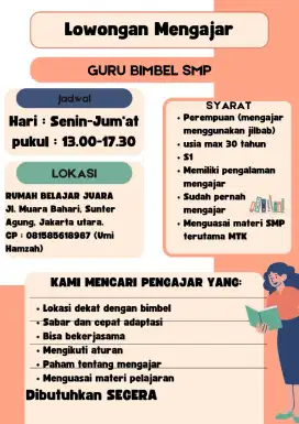 LOWONGAN PENGAJAR BIMBEL SMP