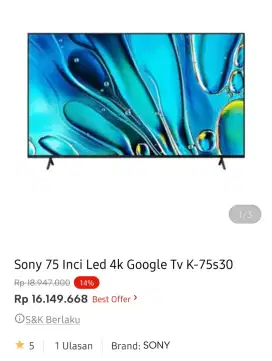 Sony led google tv 75 inci