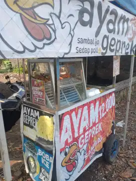 Gerobak stainless + tenda lipat + etalase chiken