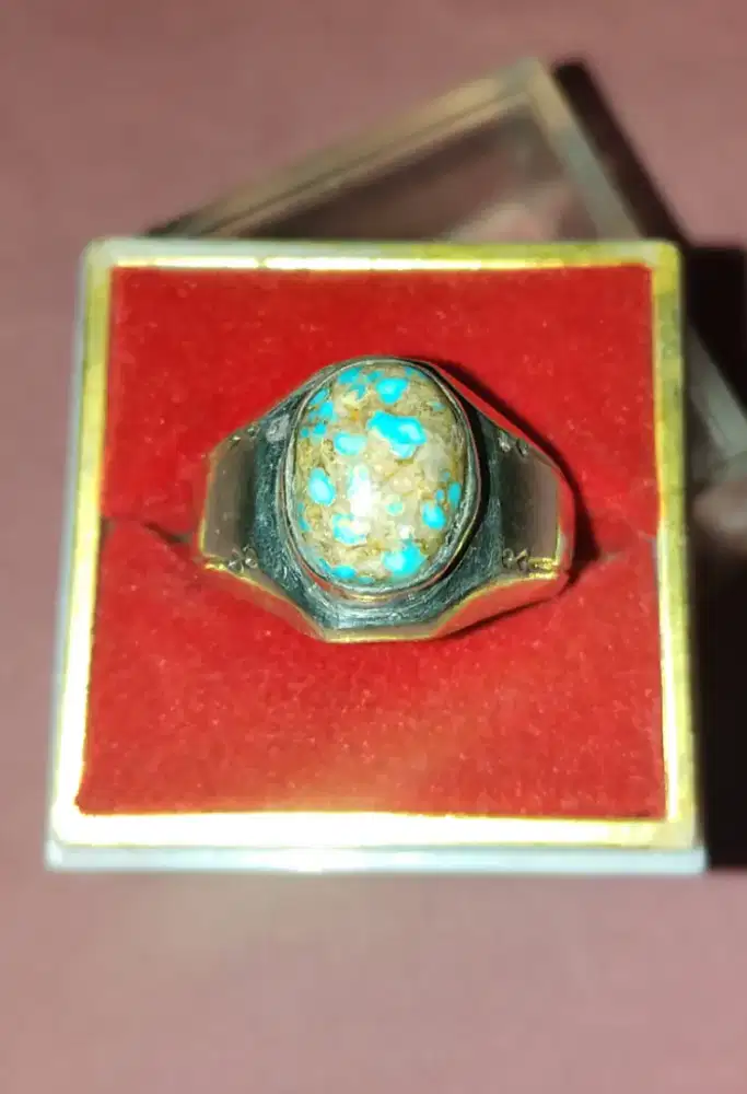Cincin perak batu pirus persia serat kura²