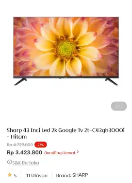 Sharp led google tv 43 inci